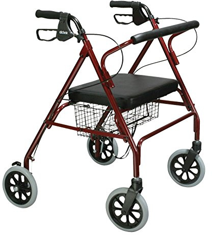 Drive Devilbiss Heavy Duty Rollator in Red with Basket and Padded Seat and Back