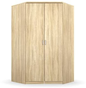 Rauch Möbel Bremen Eckschrank Kleiderschrank Schrank in Eiche Sonoma, Holz, 2-türig inklusive Zubehörpaket Basic 1 Kleiderstange, 9 Einlegeböden BxHxT 117x199x117 cm