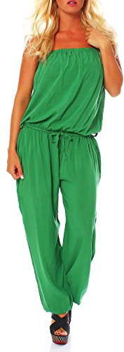 malito - Damen Jumpsuit - langer Einteiler - Overall Carmen Ausschnitt - Hosenanzug Uni - Romper Leo-Print 4538 (XS-L)