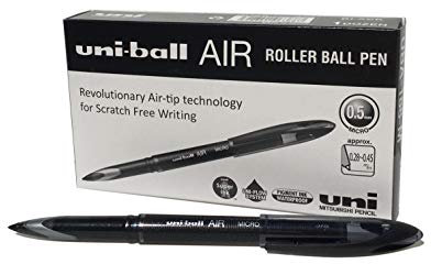 uni-ball UB-188-M Micro Air Rollerball Pens. Premium 0.5mm Nib for Super Smooth Handwriting. Writes Like a Fountain Pen. Fade and Water Resistant Liquid Uni Super Ink. Box of 12 Black Ballpoint Pens