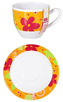 H&H Tazza Set 6 Tazze Caffè Melamina Arancio Con Piatti Colazione Arredo Tavola, 1 pezzo