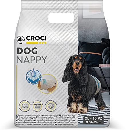 CANiAMiCi Croci Dog Nappy - Absorbent Pants for Female Dogs, Size XL - Ø 40-62 cm, Hygienic Diaper for Heat Cycle and Pee, Odour Control, Disposable, Adjustable Adhesive Closure, 10 pcs