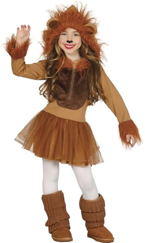 FIESTAS GUIRCA | Löwenkostüm für Kinder - Kapuze, Schwanz und Kleid - Tierkostüme für Halloween, Karneval und Kostümpartys - Ideal für Mädchen