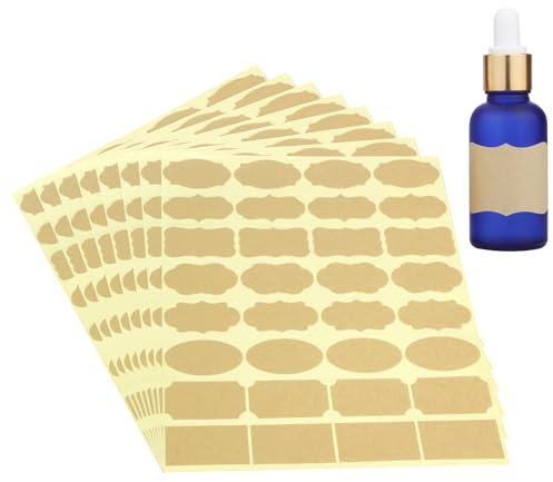 Wisdompro Fancy Shape Kraft Label Stickers, 256 Pcs Self Adhesive Gift Tag Stickers, Blank Sticky Labels for Essential Oil Bottles, Spice/Jam Jars, Food Containers - Small