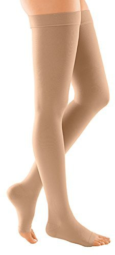 medi Duomed Soft (BS CCL 1) Compression Stockings Thigh Length with Silicone topband Open Toe Beige Small