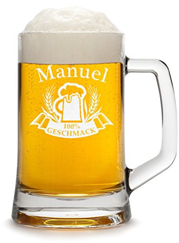 Bierkrug Personalisiert mit Gravur eines Namens - Bierseidel Geschenk zum Geburtstag Geschenkidee mit - Motiv 100% Geschmack 0,5l