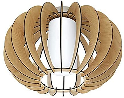 EGLO Deckenlampe Stellato 1, 1 flammige Deckenleuchte Vintage, Wohnzimmerlampe aus Stahl, Holz und Glas in Nickel-Matt, Ahorn, Weiß, Küchenlampe, Flurlampe Decke mit E27 Fassung