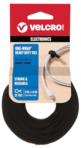 VELCRO Brand - ONE-WRAP: for Cables, Wires & Cords - 8 x 1/4 Ties, 25 Ct. - Black