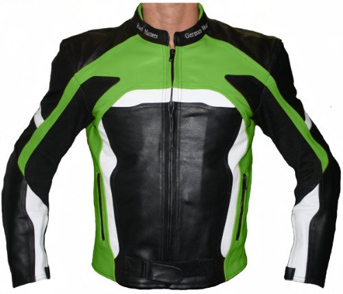 German Wear Herren Motorradjacke Lederjacke mit Protektoren Frabe:Grün;Größe:L