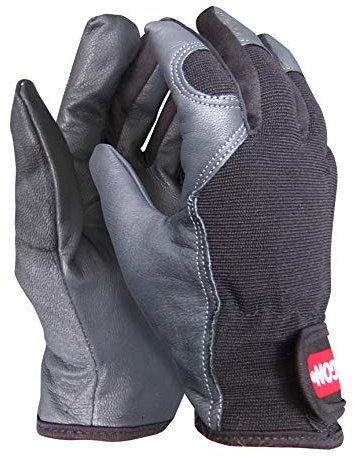 Oregon Guanti da Lavoro in Pelle Elasticizzata con Polsino Regolabile e Rete in Tessuto, DPI per Interni ed Esterni da Uomo e Donna, Taglia M, Grigio e Nero