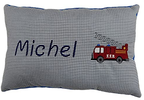 Momelie Blaues Schmusekissen * Kuschelkissen * Feuerwehr * mit Namen Bestickt * 25 x 40 cm * SK-bl_0063