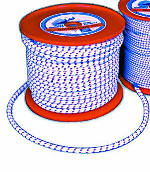 SEILFLECHTER Gummiseil 4 mm hochelastisch, Weiss Tupfen rot/blau, 200 Meter auf Spule