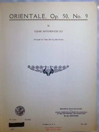 Orientale, Op. 50, No. 9 Rare Vintage Piano Sheet Music 1940
