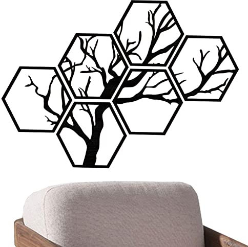 Lembrd Autocollants hexagone en Bois - Autocollant Mural Moderne Branches d'épissage - peler et Coller Autocollant Papier Peint Auto-adhésif pour Salon Cuisine Salle Bain