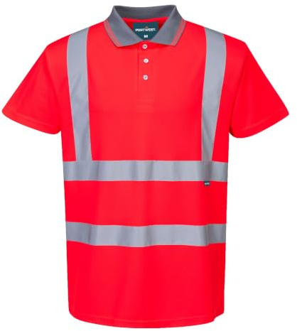 Portwest S477 Warnschutz Kurzarm Polo Hemd Grosszügige Passform Normalgröße | Rot, S, EN ISO 20471 Klasse 2, Polyester Reflektierend Bau, 100% Polyester