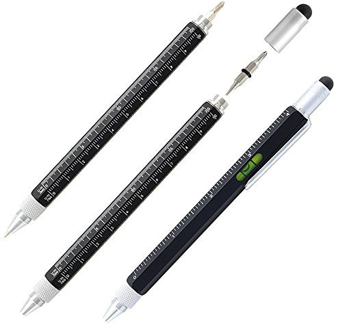 Shulaner 6 in 1 Tech Tool Ballpoint Pen with Ruler, Spirit Level, Stylus, Flat-Head and Phillips Screwdriver, Multifunction Tool Pen for Men Father Him- Black