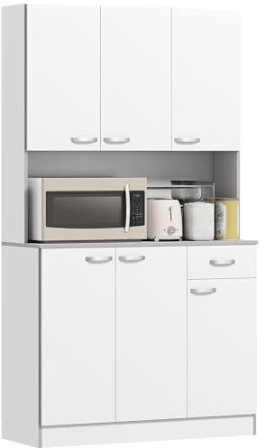 HomCom Buffet serveur de rangement pour micro-ondes Blanc 180 cm