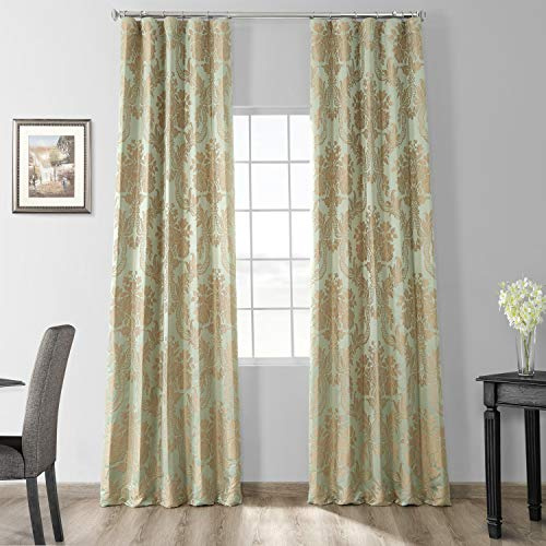 HPD Half Price Drapes Designer Damask Curtains for Room Decoration 84 Inches Long Faux Silk Room Darkening Curtains (1 Panel), 50W x 84L, Jade & Gold
