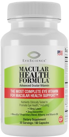 EyeScience – Macular Health Formula – Capsules – Complete Nutritional Supplement for Eye Health - Contains Lutein, Zeaxanthin, Vitamin C, D, E & B6 (60 Count (Pack of 1))