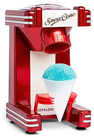 Nostalgia RSM702 Single Countertop Snow Cone Maker Includes 2 Reusable Plastic Cups & Scoop, Stainless Steel Blades-Retro Redd, Polycarbonate, Red