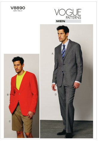Vogue Patterns V8890 Size MUU 34-36-38-40 Men's Jacket Shorts and Pants