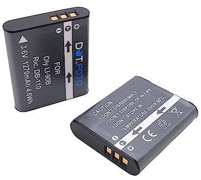 2 x Dot.Foto LI-90B, LI-92B Premium 3.6v / 1270mAh Rechargeable Battery for Olympus SH-50, SH-60 / TG-6, TG-5, TG-4, TG-3, TG-2, TG1 / XZ-2 / DS-2600, DS-9000, DS-9500