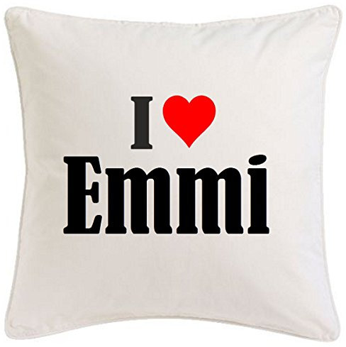 Kissenbezug I Love Emmi 40cmx40cm aus Mikrofaser geschmackvolle Dekoration für jedes Wohnzimmer oder Schlafzimmer in Weiß mit Reißverschluss