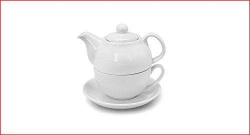 JUEGO TAZA CON PLATO Y TETERA INDIVIDUAL PORCELANA BLANCA