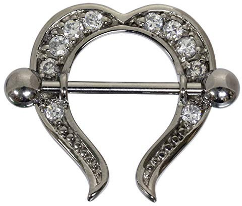 Pain-is-Art Brustwarzenpiercing FLÜGEL Herz MIT KRISTALLEN aus Chirurgenstahl - Nipple Shield