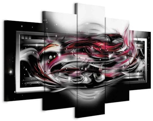 B&D XXL - Leinwandbild Galaxy schwarz rot, 100x50 cm, 5-teilig, Wohnzimmer | Hochwertige Leinwand, sofort aufhängbar, ideal fürs Wohn- oder Schlafzimmer, wasserfest und lichtecht, langlebig, stilvoll