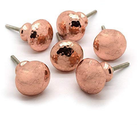 Set of 6 Pushka Home Copper Hammered Rose Gold Cupboard Door Knobs. Suits all doors up to 25mm thick.