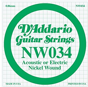 D'Addario NW034 Nickel Wound Electric Guitar Single String, .034