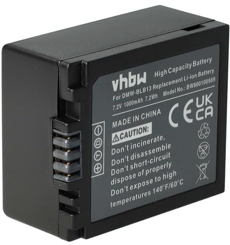 vhbw 1x Akku kompatibel mit Panasonic Lumix DMC-G2K, DMC-G1W, DMC-G2, DMC-G10K, DMC-G1K, DMC-G1, DMC-G10 Kamera (1000 mAh, 7,2 V, Li-Ion)