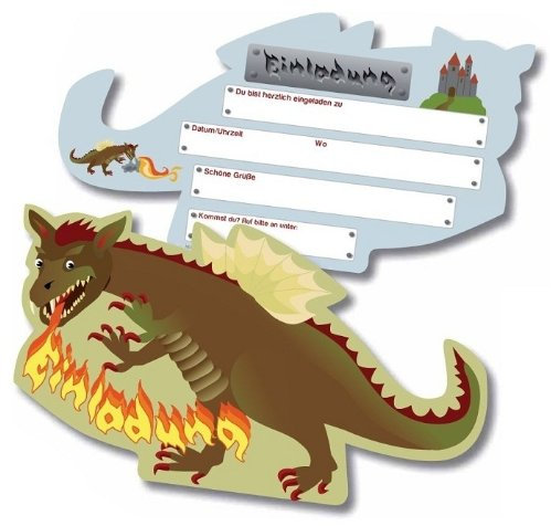 DH-Konzept Einladungskarten als Drachen, 6 Stück, für Mottoparty // Einladung Karte Geburtstag Party Ritter Dragoon