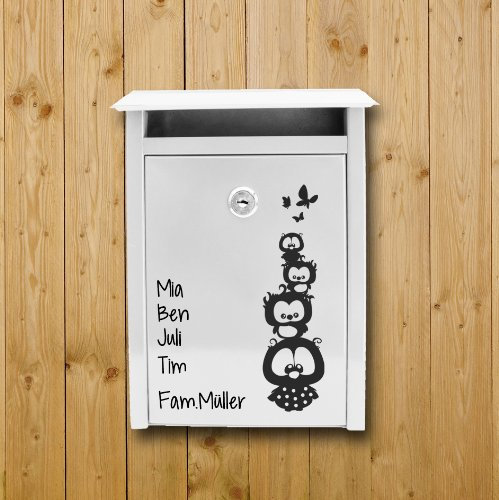 ilka parey wandtattoo-welt Briefkastendeko Briefkastenaufkleber Beschriftung Eulen mit Familiennamen Eulenaufkleber Schmetterlinge Türschild Familienschild Briefkastensticker mit Eulen M1059 - ohne Briefkasten