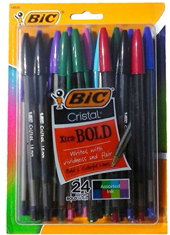 Value Pack of 24 BIC Cristal Ballpoint Stick Pens, Bold Point, Assorted Fashion Colors