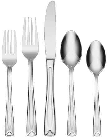 Oneida T837020A Lincoln 20 Piece Everyday Flatware, Service for 4, 18/0 Stainless Steel, Silverware Set, Dishwasher Safe, Silver
