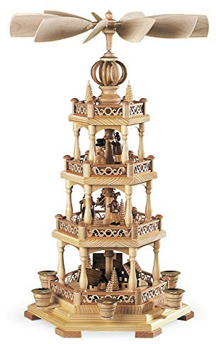 Mueller Weihnachtspyramide Erzgebirgsmotiv, 3-stöckig, 58 cm hoch, natur, original Erzgebirge Seiffen