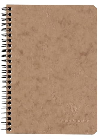 Clairefontaine 78566C Spiralbuch Age Bag DIN A5, 14,8 x 21 cm, liniert, 3 Innentaschen, 60 Blatt, 1 Stück braun