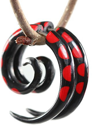 1 Paar Ohrringe Sichelform aus Bone, Ohrschmuck schwarz-rot