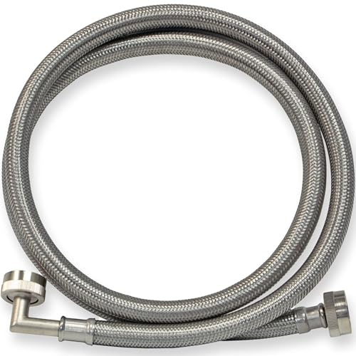 Eastman 4 ft Washing Machine Hose Connector with Elbow, 3/4 in FHT x 3/4 in FHT, Braided Stainless Steel, 48373