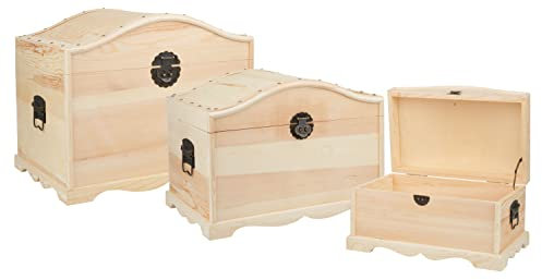 VBS Runddeckeltruhen, 3er-Set, Kiefernholz, ca. 50 x 35 x 40, 44 x 29 x 32, 38 x 23 x 24 cm
