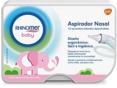 Rhinomer Baby, Aspirador Nasal Para Bebé + 2 Recambios Blandos Desechables Con Filtro Absorvente, Para Aspirar Mucosidad Nasal