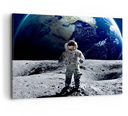 Bilder auf Leinwand 100x70cm Leinwandbild Astronaut Mond Erde Raum Groß Wanddeko Bild Schlafzimmer Küche Deko Wandbilder Dekoration Wohnzimmer Wall Decor Canvas Wand Kunstdruck Art AA100x70-2864