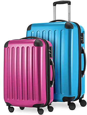 HAUPTSTADTKOFFER - Alex - 2er Kofferset Hartschale glänzend, mittelgrosser Koffer 65 cm + Handgepäck 55 cm, 74 + 42 Liter, TSA, Cyanblau-Magenta