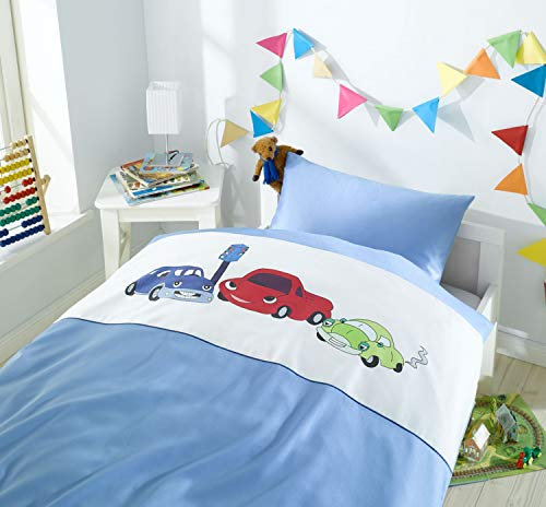 Lorena Mako-Satin Bettwäsche Car Race 1 Bettbezug 135 x 200 cm + 1 Kissenbezug 80 x 80 cm