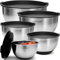 Ensemble de 5 Saladiers PriorityChef avec Couvercles, Une Grande Capacité de 5 Litres, en Acier Inoxydable, Un Fond Antiglisse en Silicone, Empilables Pour Une Espace de Rangement Minimum, Fond Noir