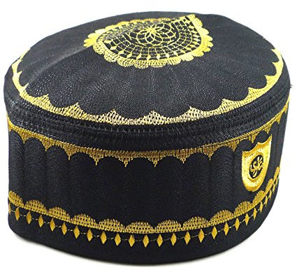 Alwee Alw001 Herren Muslimische Gebetsmütze Kufi Hut Skull Cap Islam Takke Betende Beanie - Schwarz - 57 cm