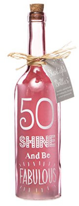Boxer Gifts SB1250 Light-Up LED 50 Glass Starlight Bottle | Beautiful, Decorative Homeware Perfect for a 50th Birthday | Complete with Gorgeous Gift Tag, 6.7cm x 29.5cm, Pink