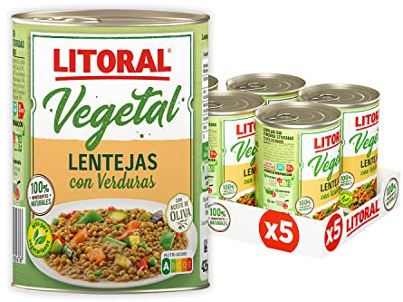 LITORAL Vegetal Lentejas con Verduras - Plato Preparado Sin Gluten - Pack de 10x425g - Total: 4,25kg